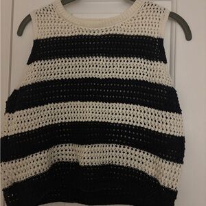 Striped Navy and White Knit Sleeveless Top